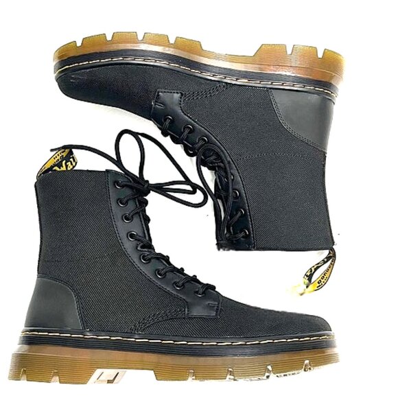 Dr. Martens Combs Black Canvas Leather Styling Lace-Up Combat Moto Boot,… - Picture 3 of 11